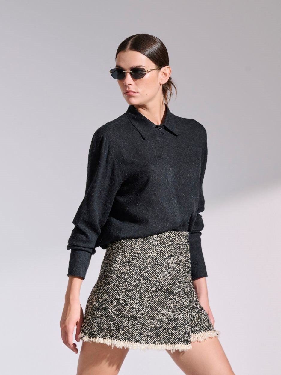 LIBELLOULA - Μίνι φούστα wrap σε μαύρο χρώμα και εκρού JOSEPH