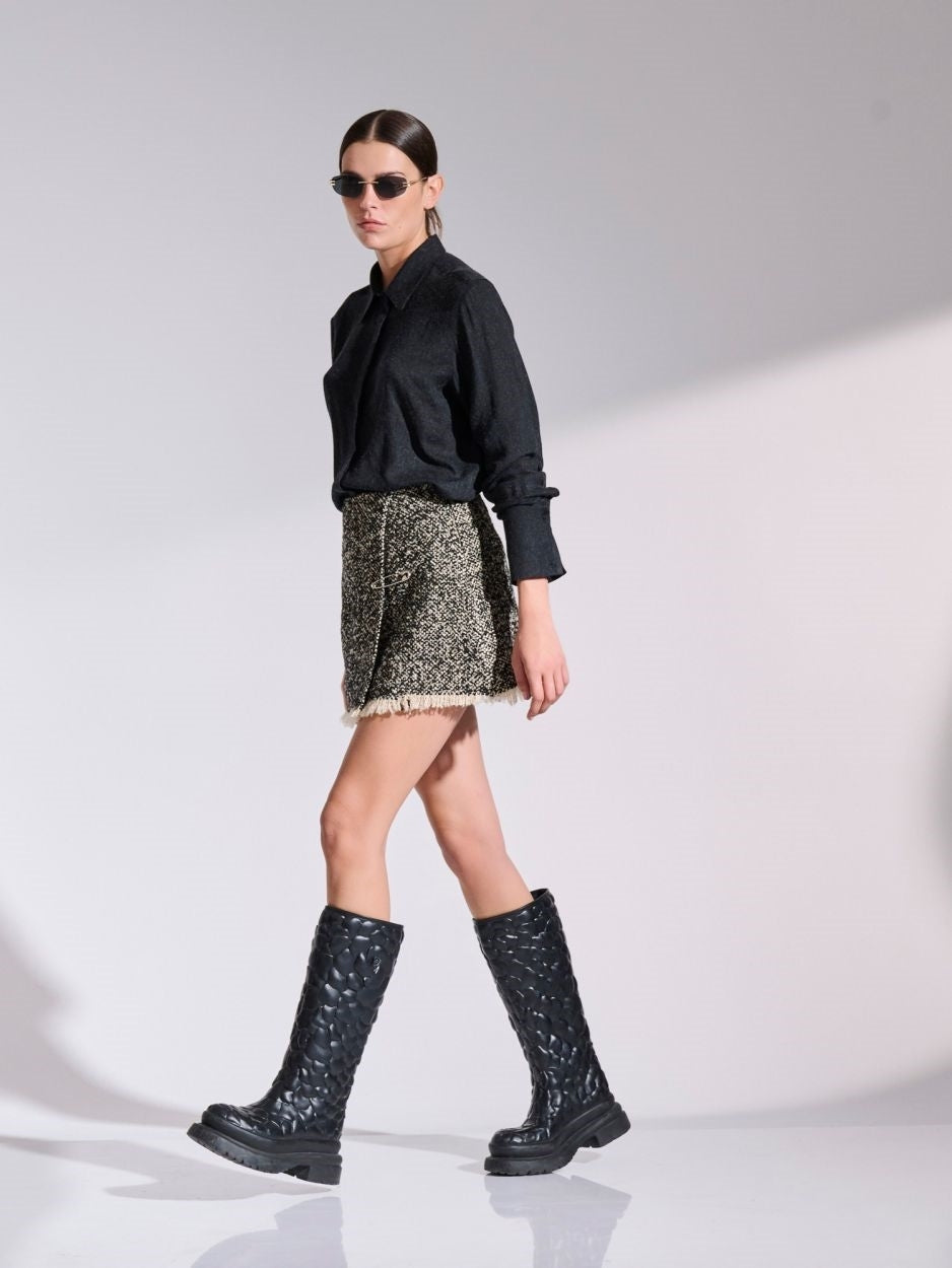 LIBELLOULA - Μίνι φούστα wrap σε μαύρο χρώμα και εκρού JOSEPH