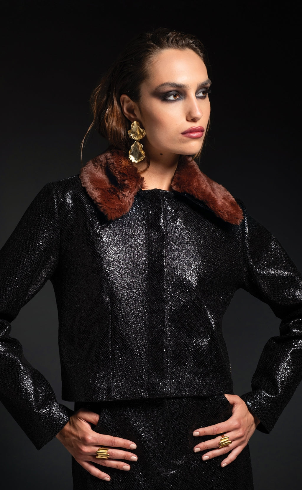 Peace And Chaos Liquid Jacket - Patent Croco Effect, Οικολογικό Γούνινο Κολάρο