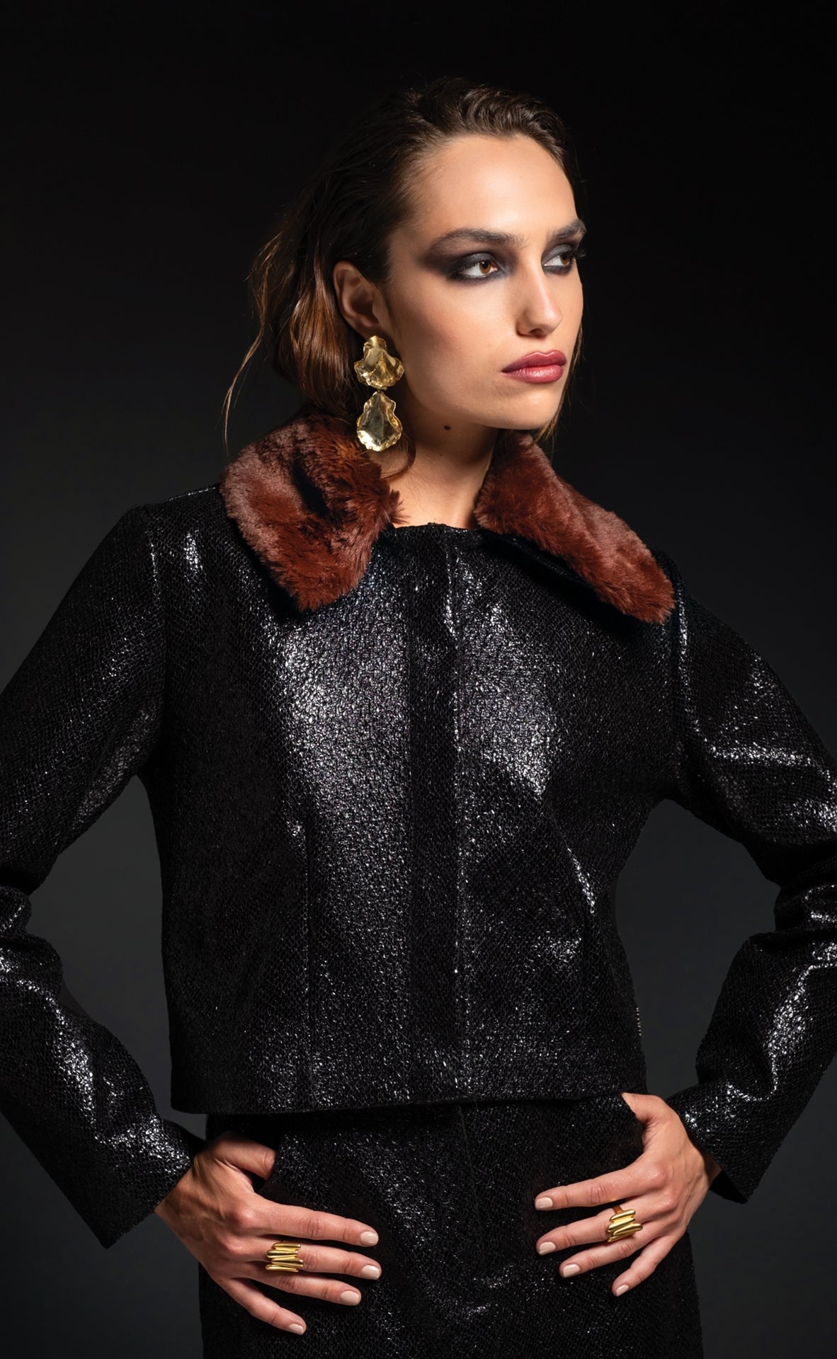 Peace And Chaos Liquid Jacket - Patent Croco Effect, Οικολογικό Γούνινο Κολάρο