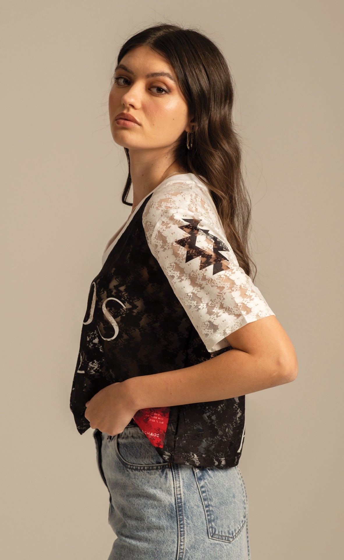 Peace And Chaos Cosmos Lace Crop Τοπ