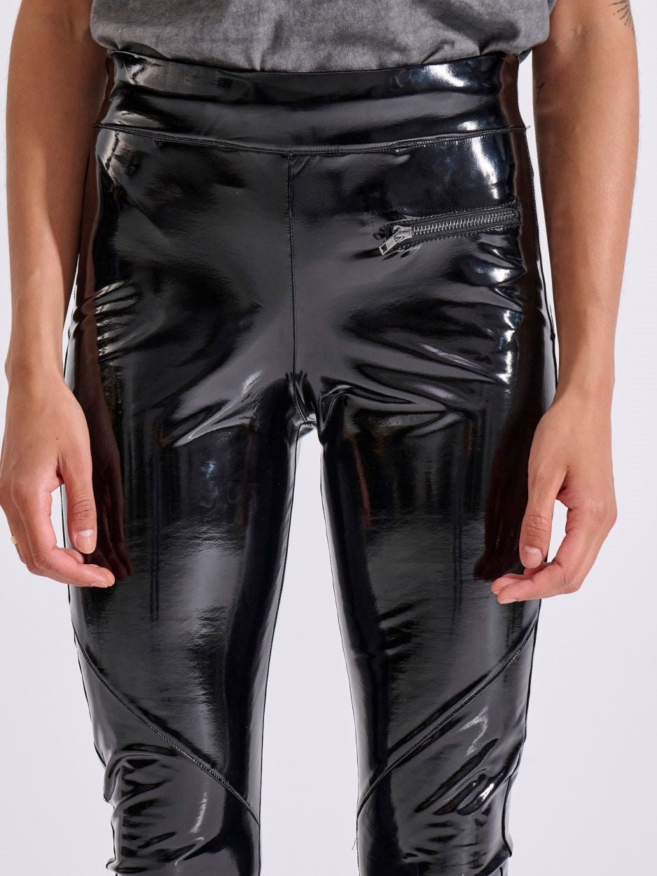 LIBELLOULA - Μαύρο γυαλιστερό γυναικείο κολάν βινύλ με μεταλλικά φερμουάρ IRIS