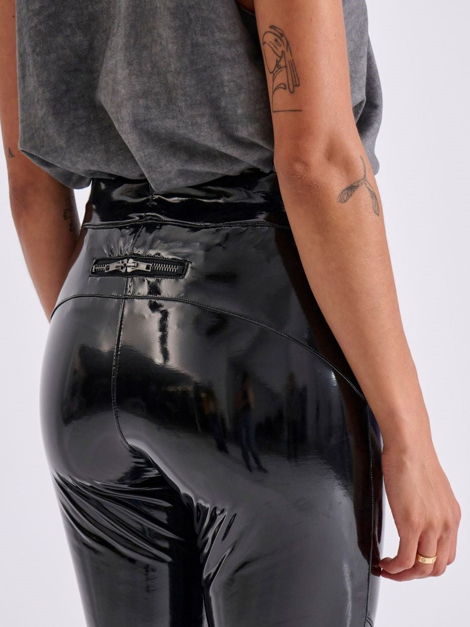 LIBELLOULA - Μαύρο γυαλιστερό γυναικείο κολάν βινύλ με μεταλλικά φερμουάρ IRIS