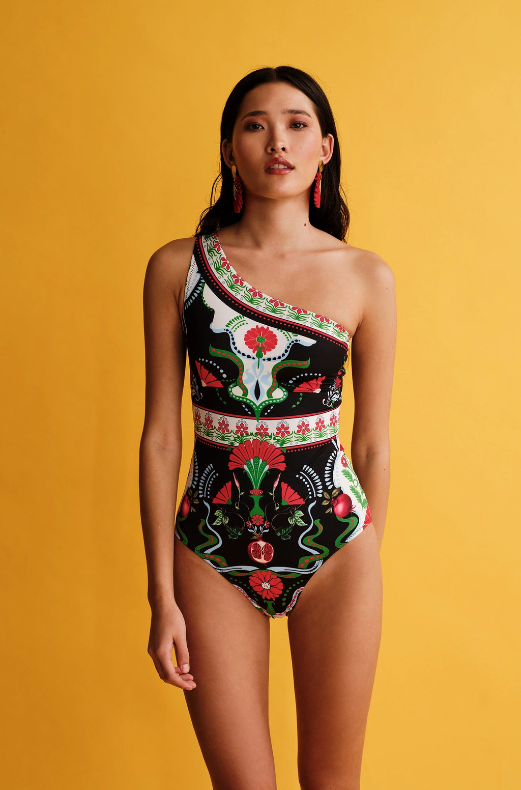 Peace And Chaos Pomegranate One Shoulder Μαγιό