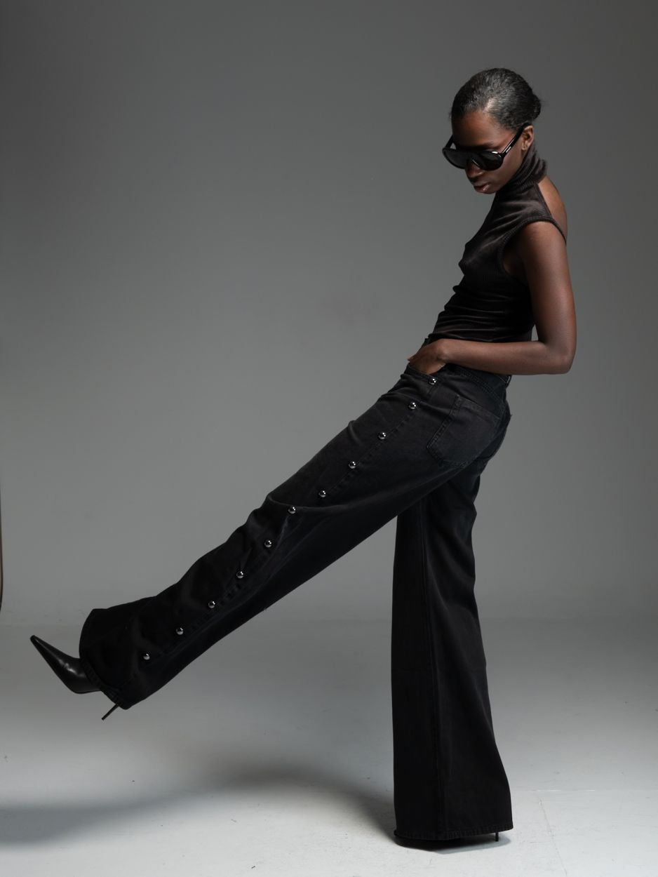 LIBELLOULA Μαύρο Τζιν με πλαϊνά τρουκ LEDGER