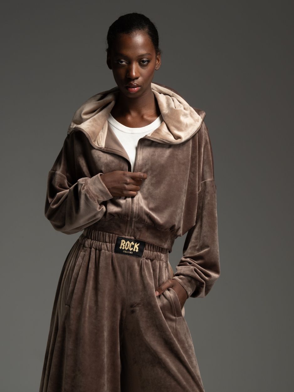 LIBELLOULA Καφέ Βελούδινη Φόρμα με Φαρδιά Γραμμή ALMA