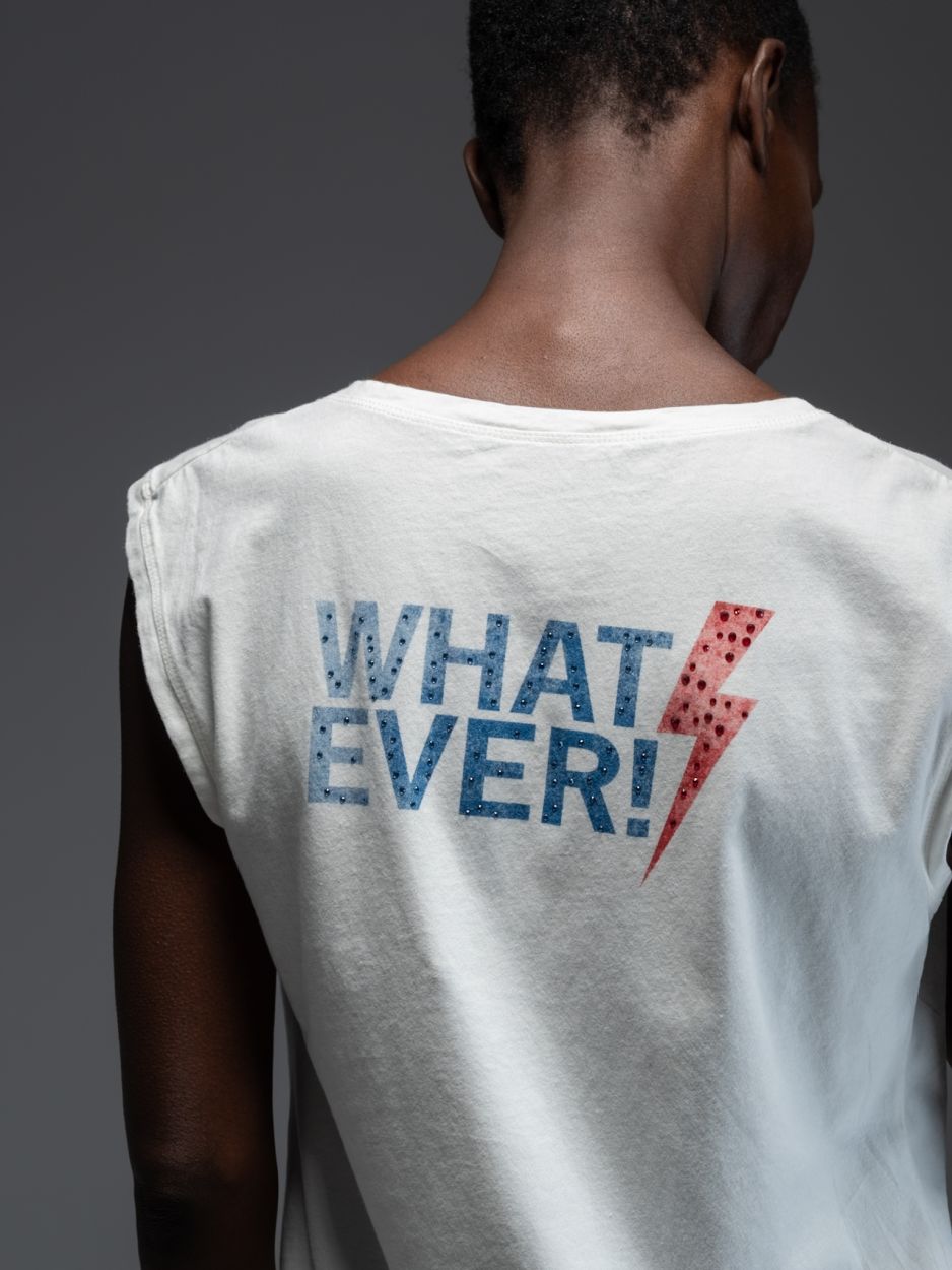 LIBELLOULA  Λευκό Αμάνικο T-Shirt Με Τύπωμα "WHATEVER" Στην Πλάτη & Κρύσταλλα YVONNE