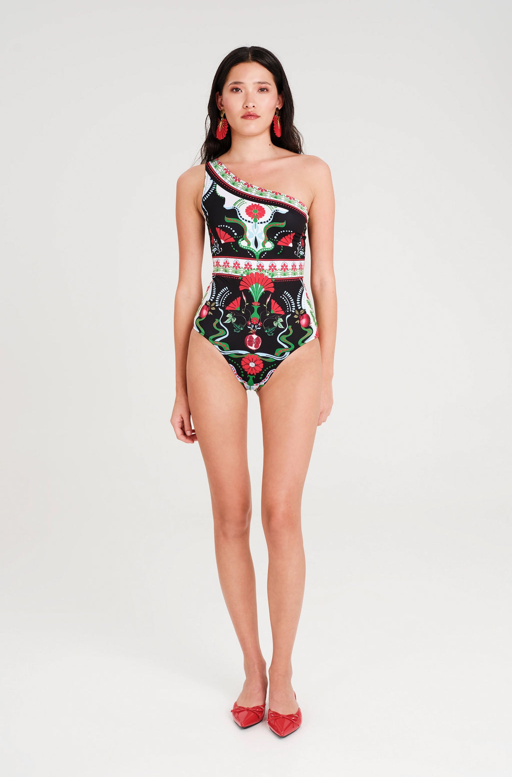 Peace And Chaos Pomegranate One Shoulder Μαγιό