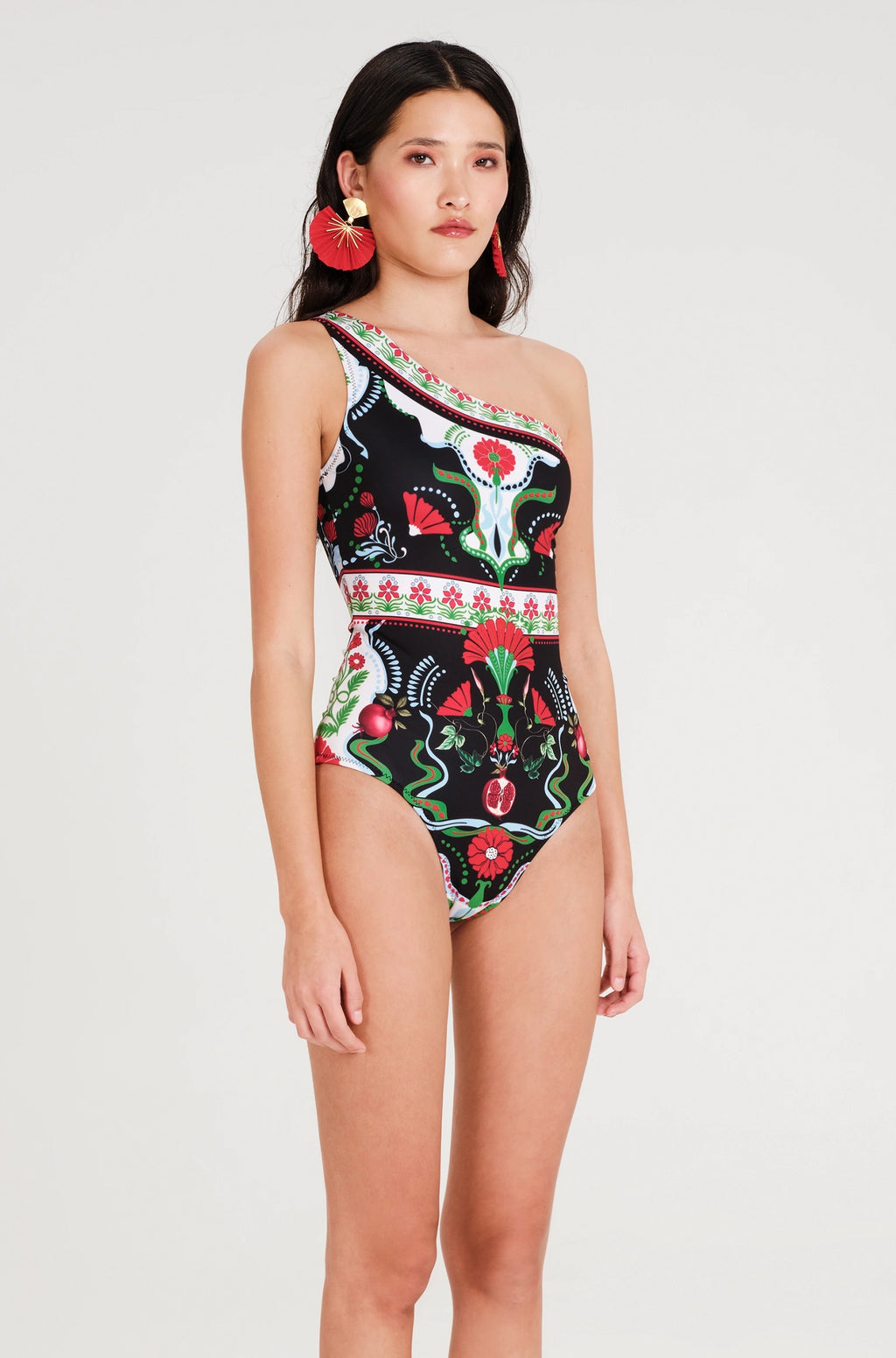 Peace And Chaos Pomegranate One Shoulder Μαγιό