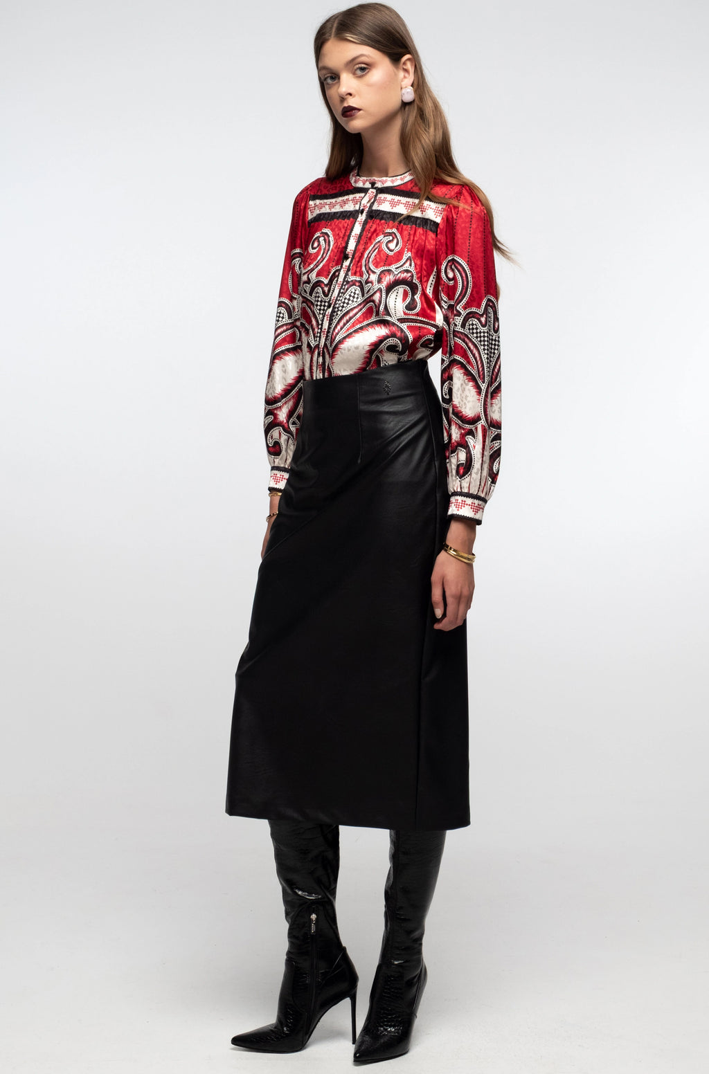 Peace And Chaos Liquorice Midi Φούστα - Eco Leather