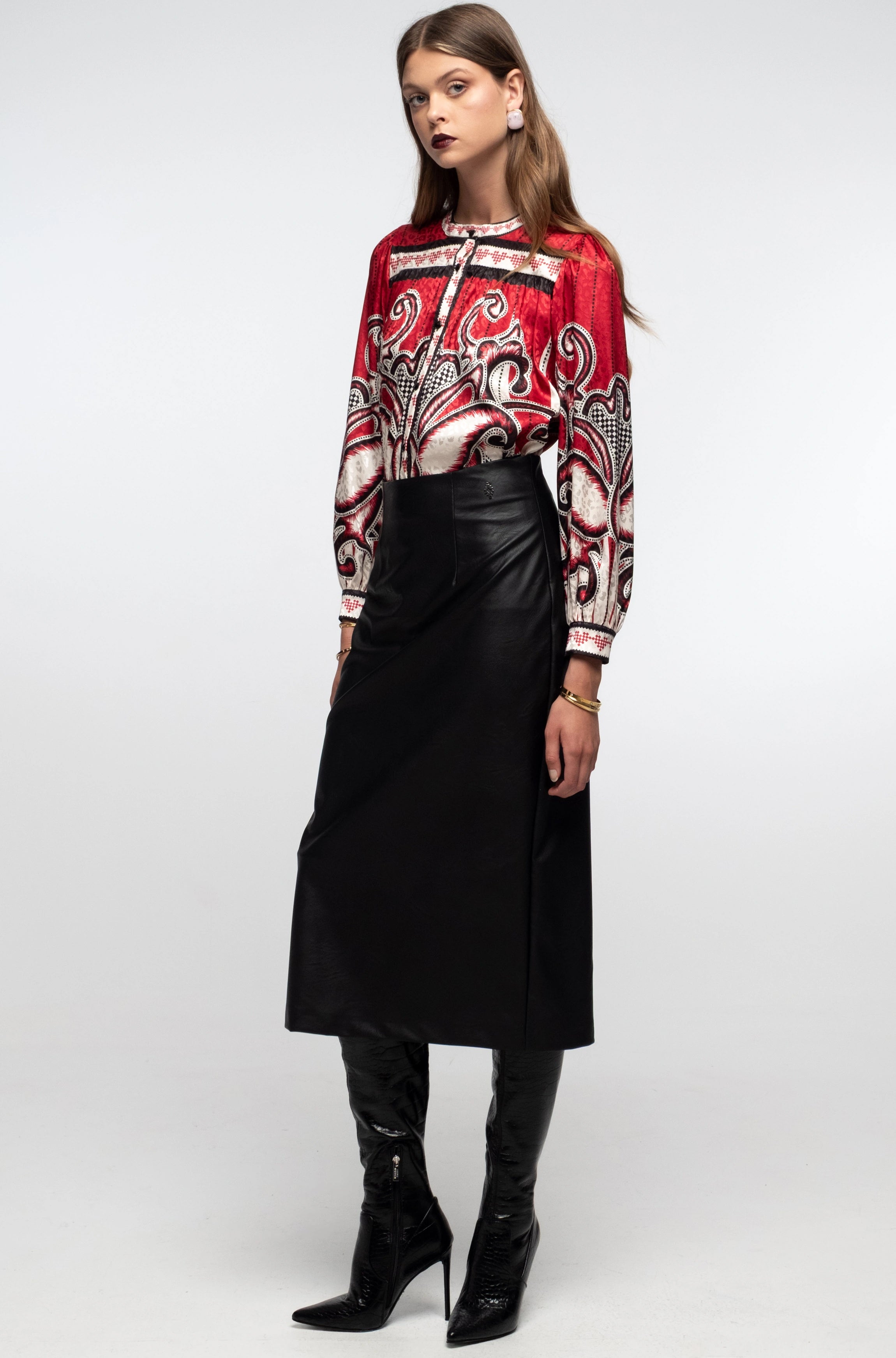 Peace And Chaos Liquorice Midi Φούστα - Eco Leather