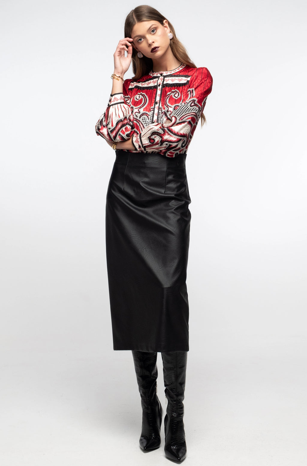 Peace And Chaos Liquorice Midi Φούστα - Eco Leather