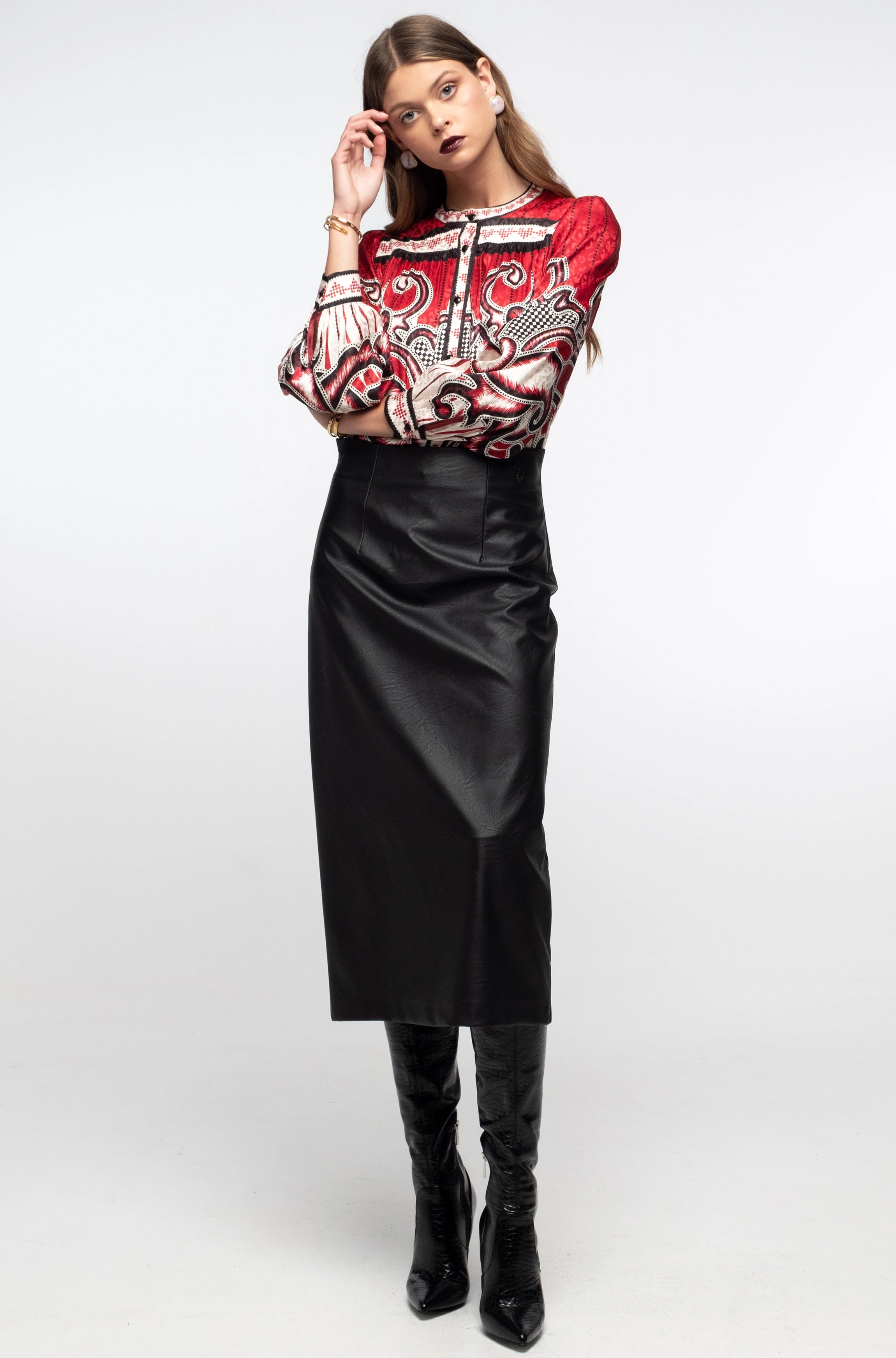 Peace And Chaos Liquorice Midi Φούστα - Eco Leather