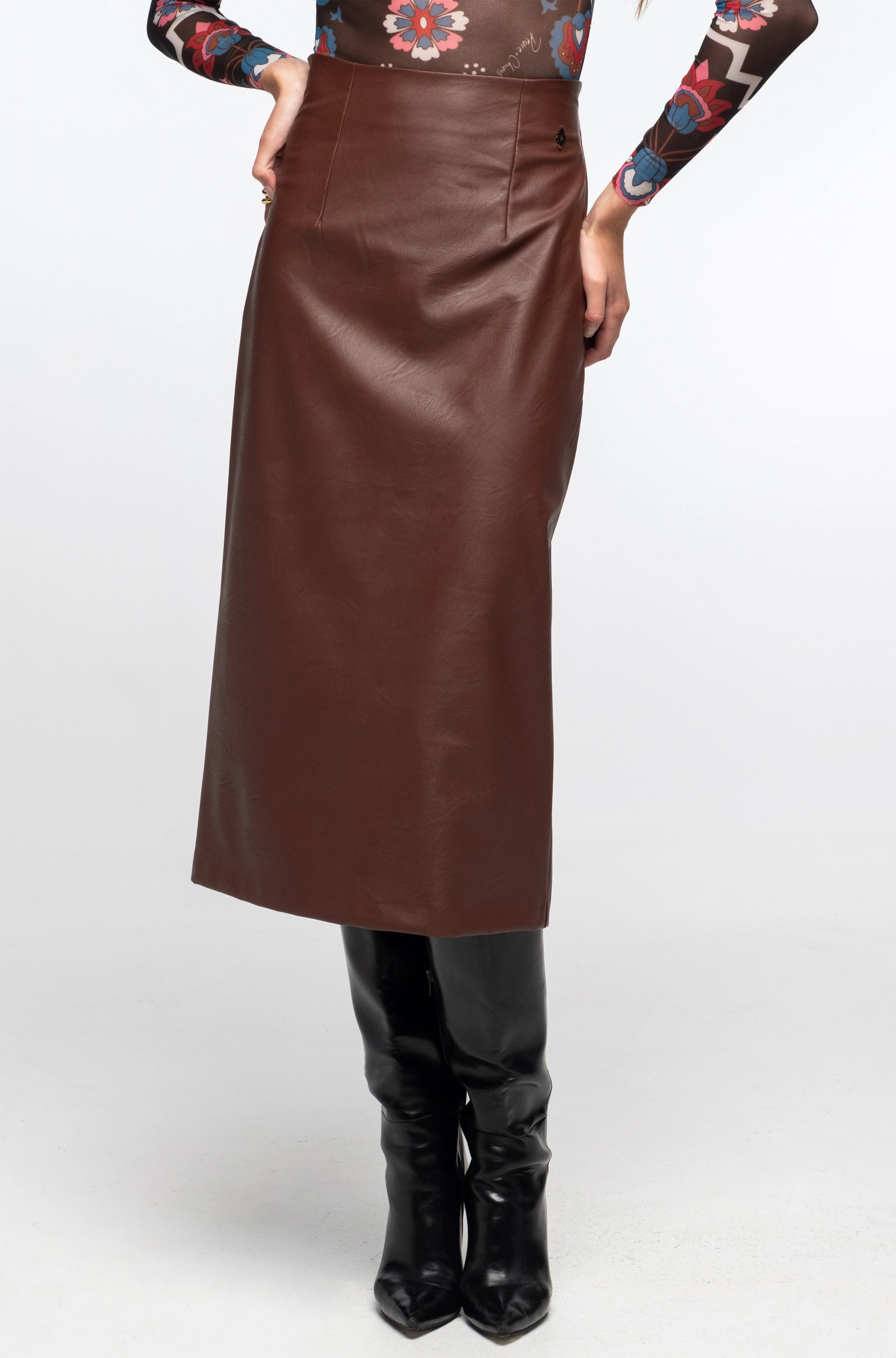 Peace And Chaos Liquorice Midi Φούστα - Eco Leather