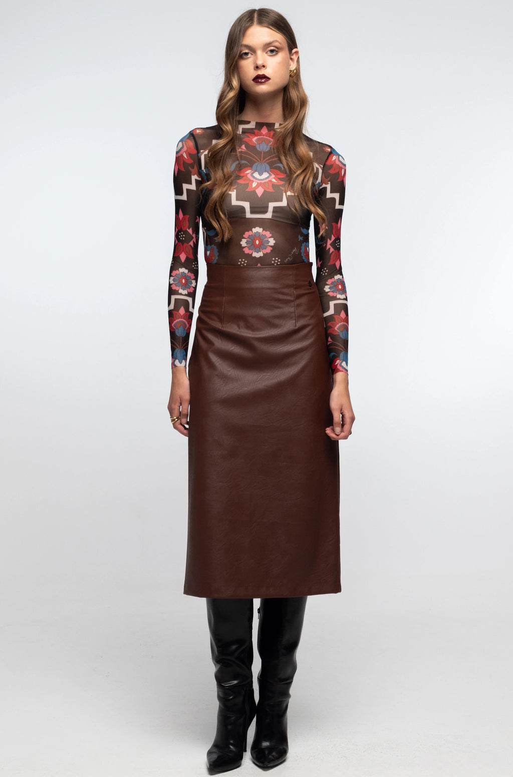 Peace And Chaos Liquorice Midi Φούστα - Eco Leather