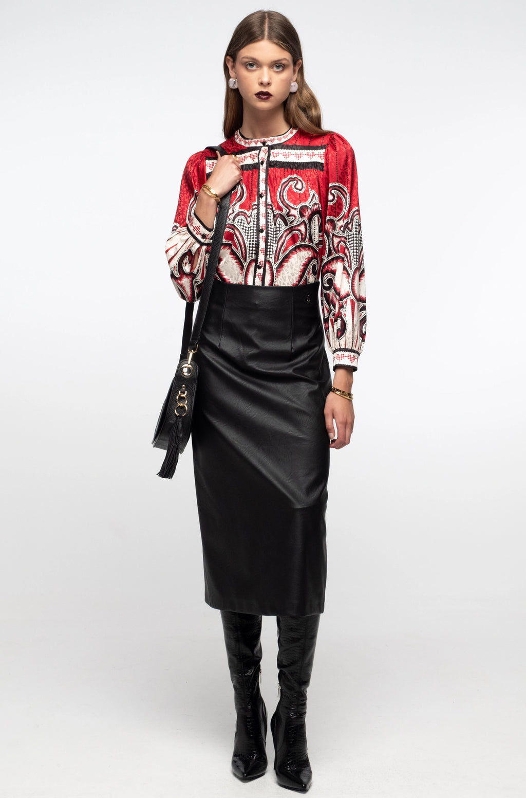 Peace And Chaos Liquorice Midi Φούστα - Eco Leather