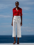 LIBELLOULA Παντελόνι Crop Off-White Με Χρυσές Λεπτομέρειες PALMER