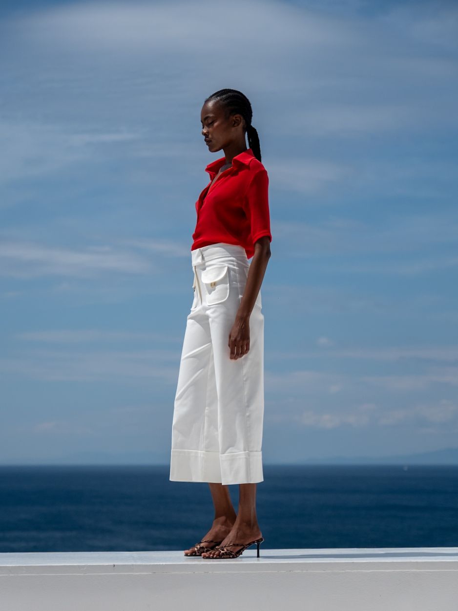 LIBELLOULA Παντελόνι Crop Off-White Με Χρυσές Λεπτομέρειες PALMER