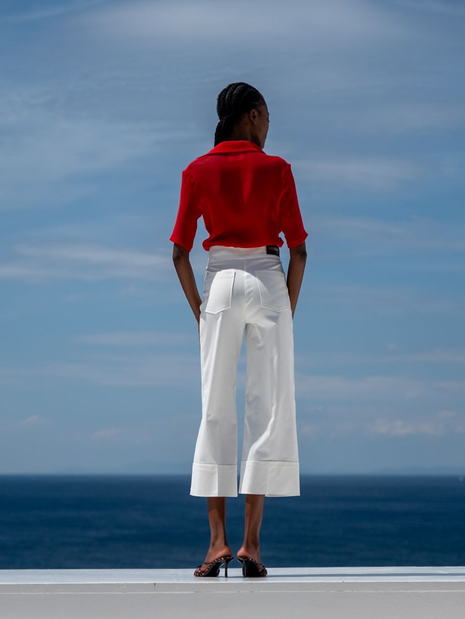 LIBELLOULA Παντελόνι Crop Off-White Με Χρυσές Λεπτομέρειες PALMER