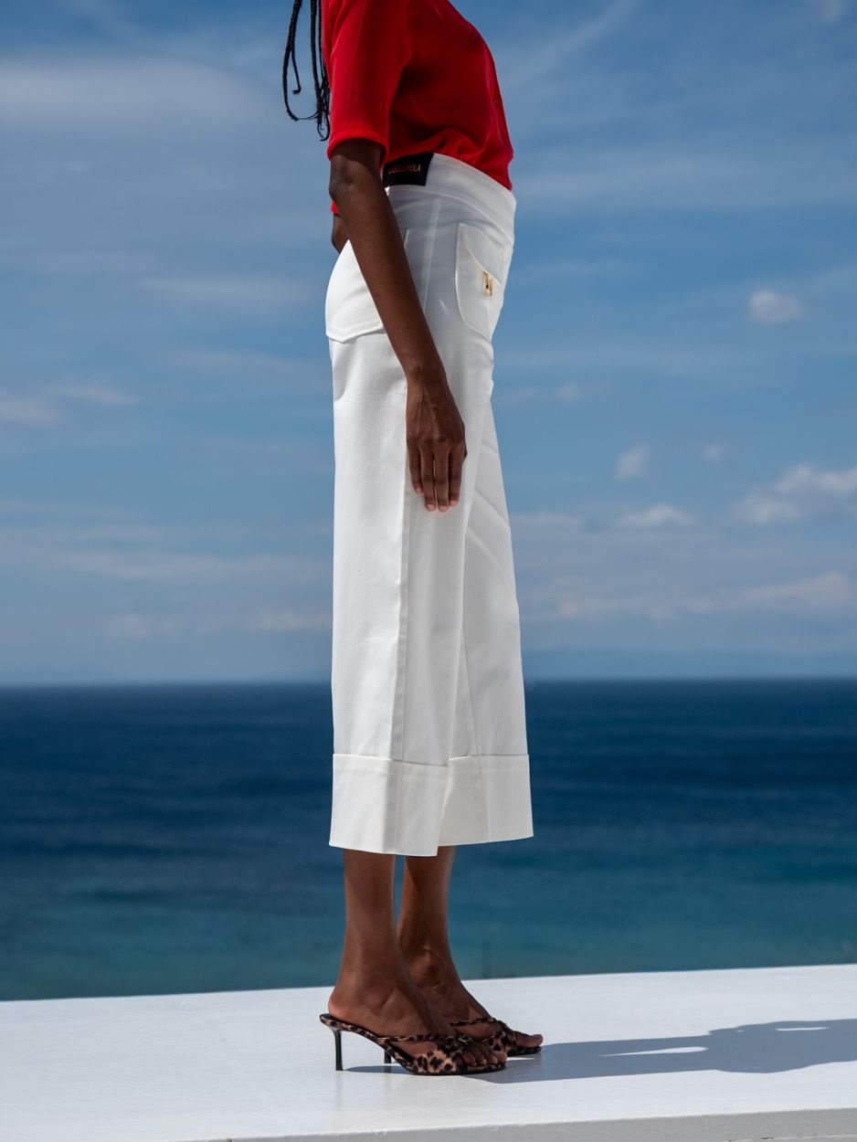LIBELLOULA Παντελόνι Crop Off-White Με Χρυσές Λεπτομέρειες PALMER