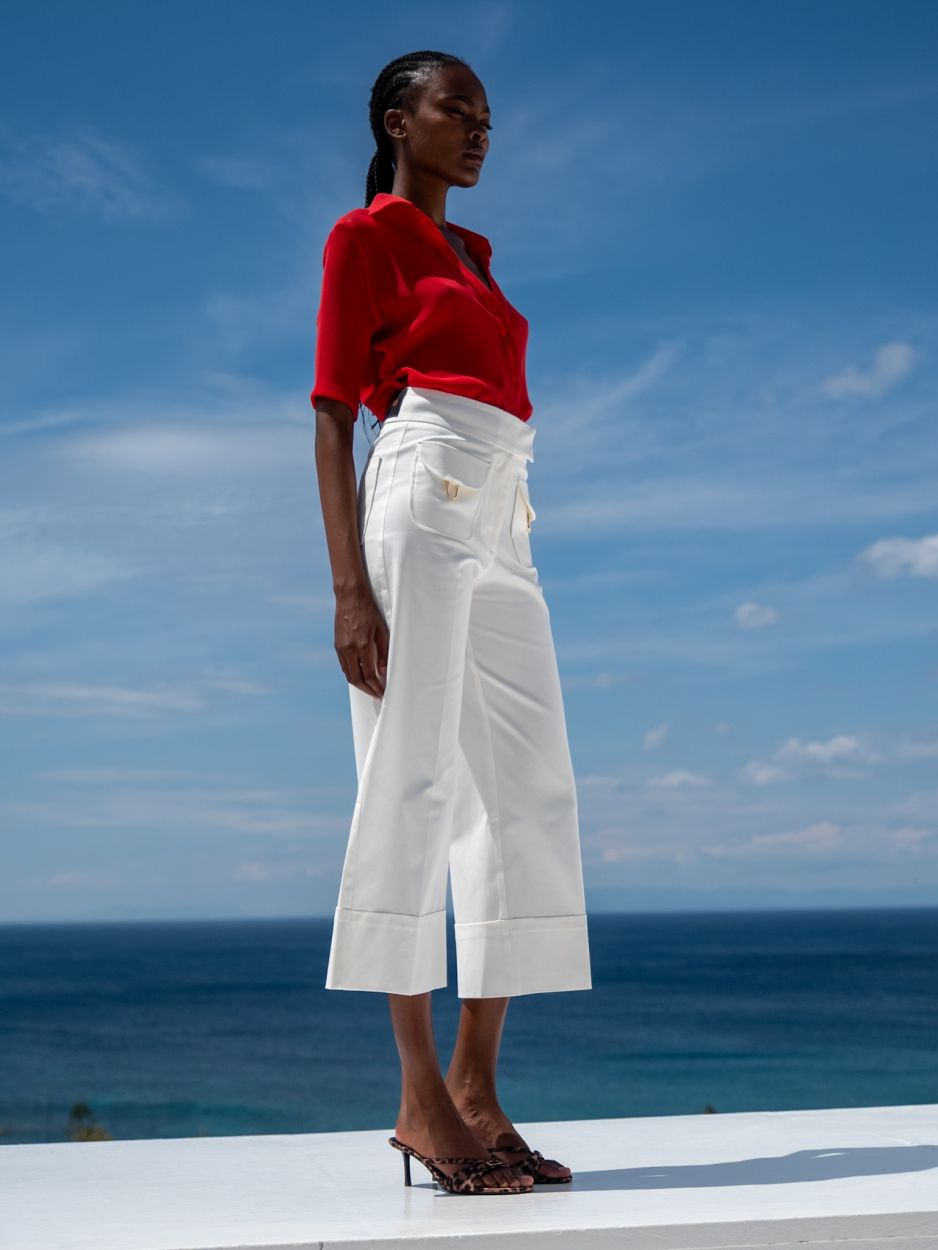 LIBELLOULA Παντελόνι Crop Off-White Με Χρυσές Λεπτομέρειες PALMER