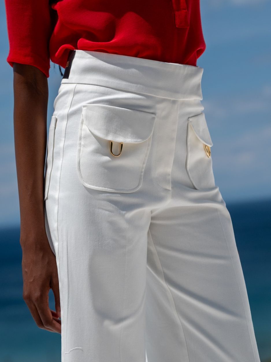 LIBELLOULA Παντελόνι Crop Off-White Με Χρυσές Λεπτομέρειες PALMER