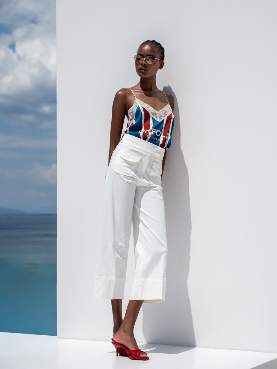 LIBELLOULA Παντελόνι Crop Off-White Με Χρυσές Λεπτομέρειες PALMER