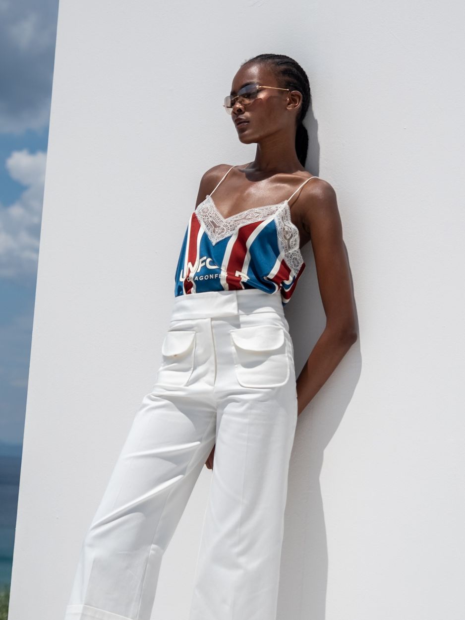 LIBELLOULA Παντελόνι Crop Off-White Με Χρυσές Λεπτομέρειες PALMER