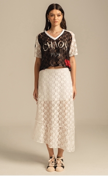 Picture of Peace And Chaos Lace Flower Maxi Skirt (White/Black)
