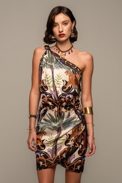 Picture of Peace And Chaos Ancestress One Shoulder Mini Dress - Silky