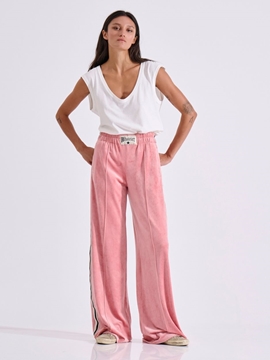 Picture of LIBELLOULA -  Pink velvet sweatpants with side tape PHYLLIS