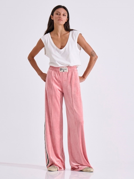 Picture of LIBELLOULA -  Pink velvet sweatpants with side tape PHYLLIS