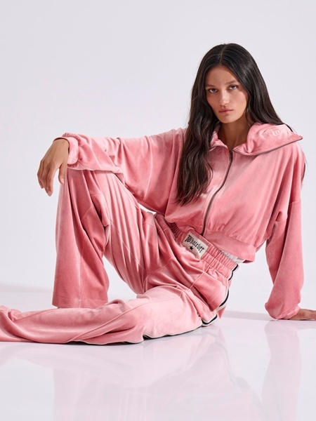 Picture of LIBELLOULA -  Pink velvet sweatpants with side tape PHYLLIS