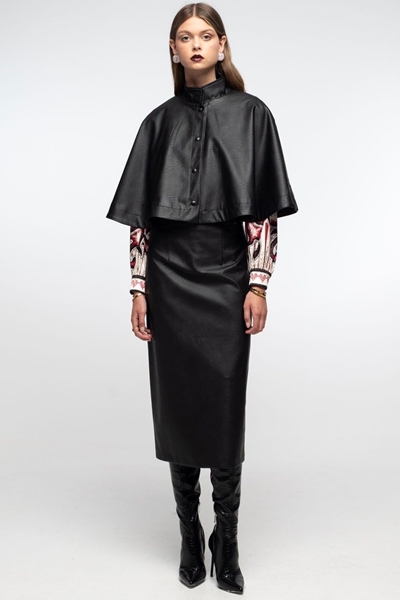 Picture of Peace And Chaos Liquorice Midi Skirt - Eco Leather (Black) 