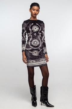 Picture of Peace And Chaos Philosophy Bodycon Dress - Velvet