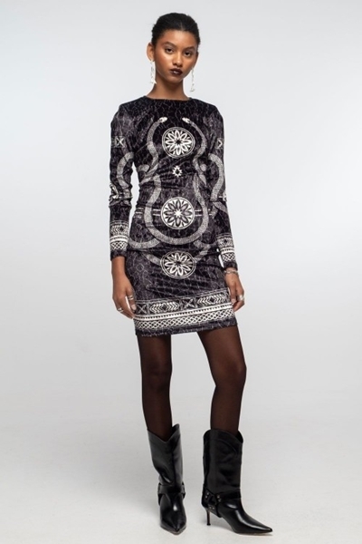 Picture of Peace And Chaos Philosophy Bodycon Dress - Velvet