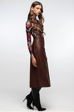 Picture of Peace And Chaos Liquorice Midi Skirt - Eco Leather (Brown) 